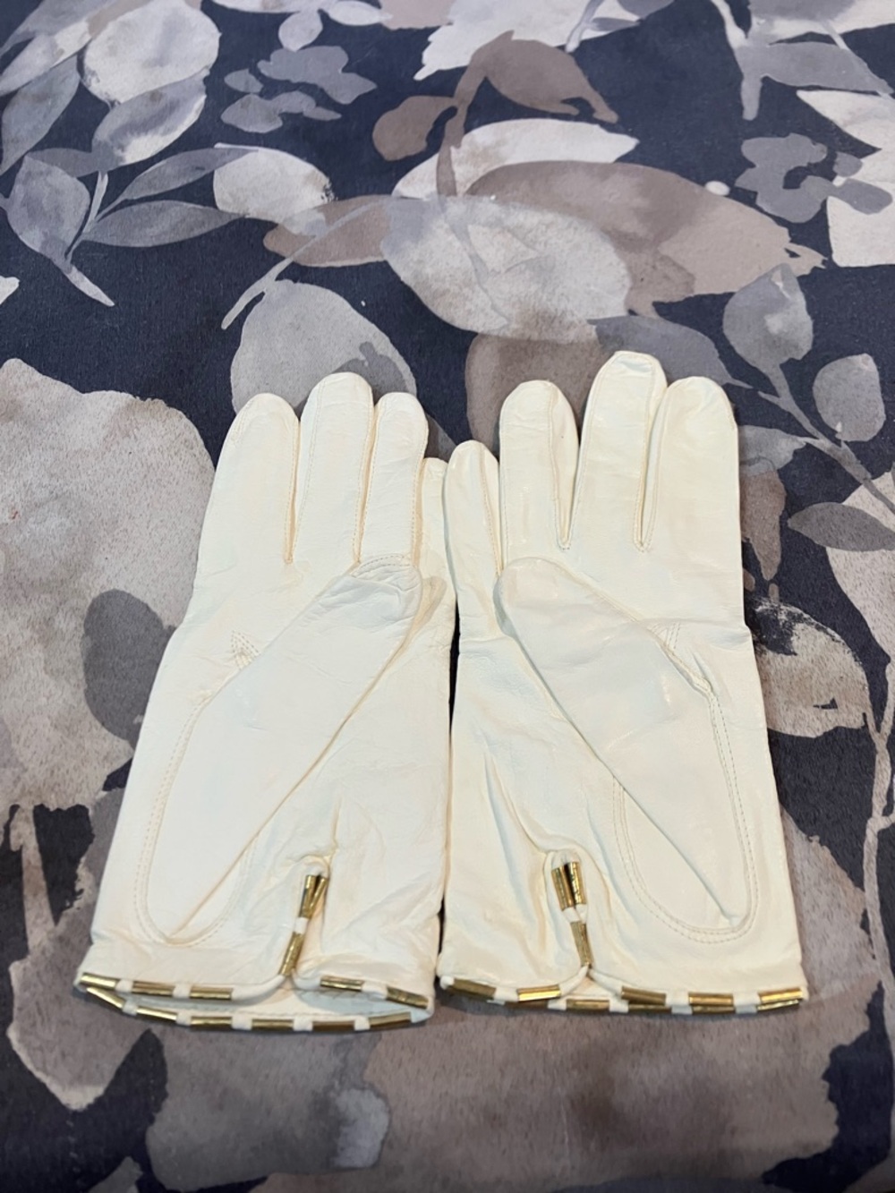 Vintage Cream Leather Gloves with Gold Trim by Kenneth jay lane for van raalte